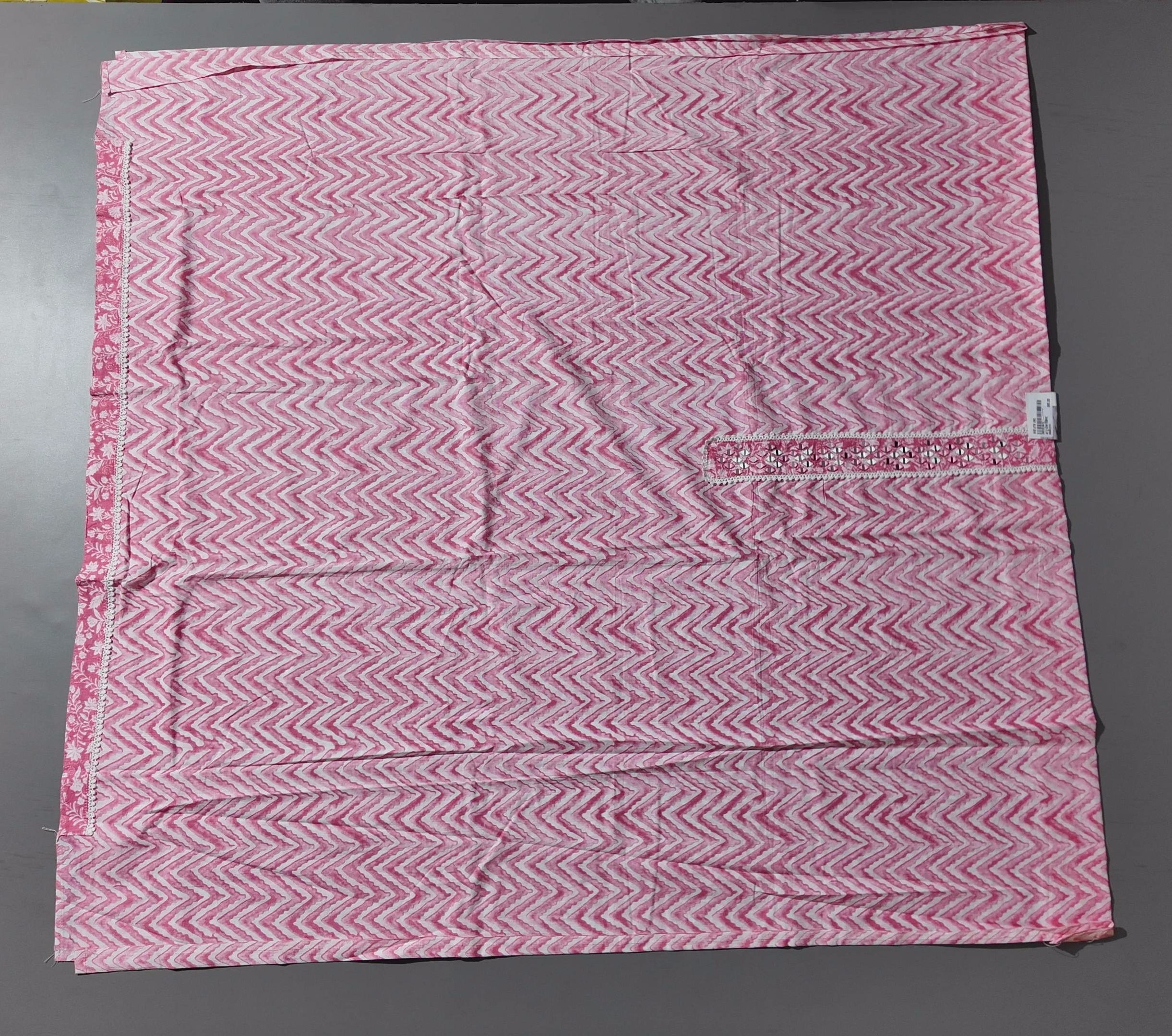 Zigzag Allure: Pink Chevron Unstitched Suit with Mirror Embellishments