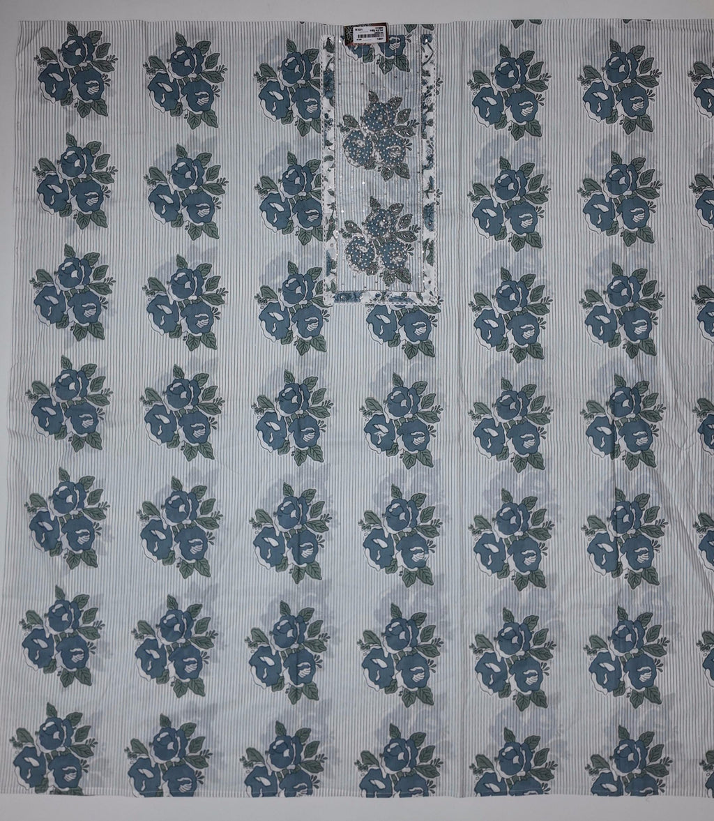 Blossom in Blue: Serene Floral Unstitched Suit