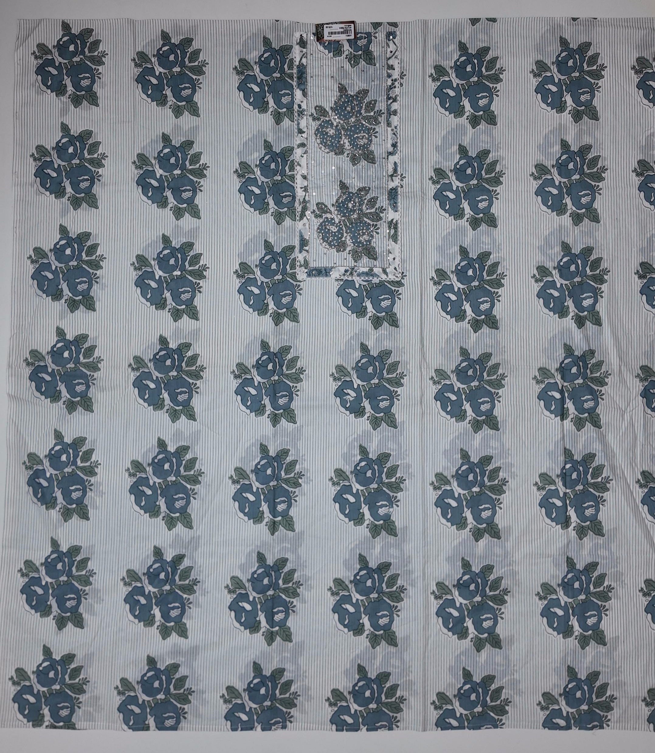 Blossom in Blue: Serene Floral Unstitched Suit
