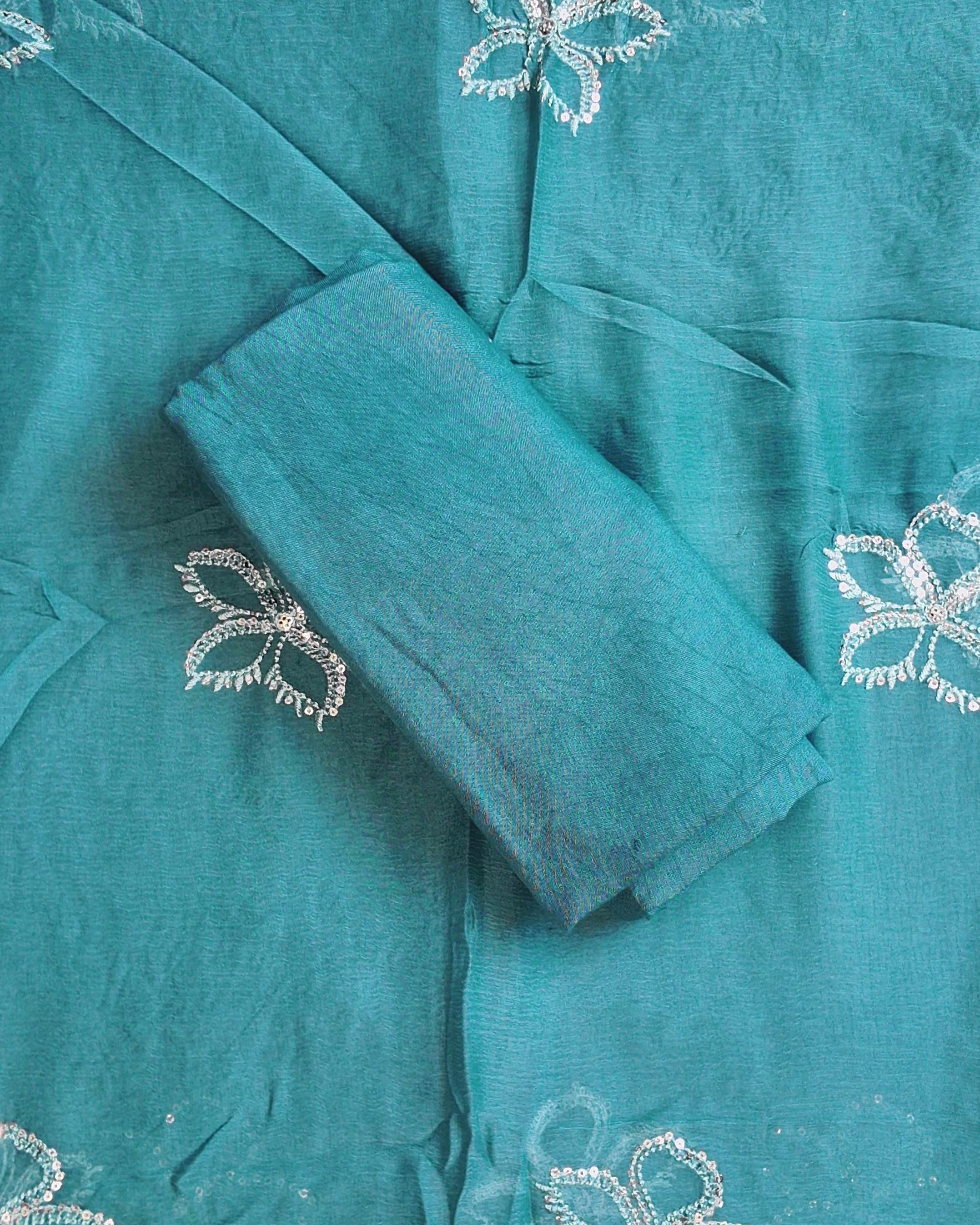 Aqua Dream: Exquisite Unstitched Embroidered Suit Set",