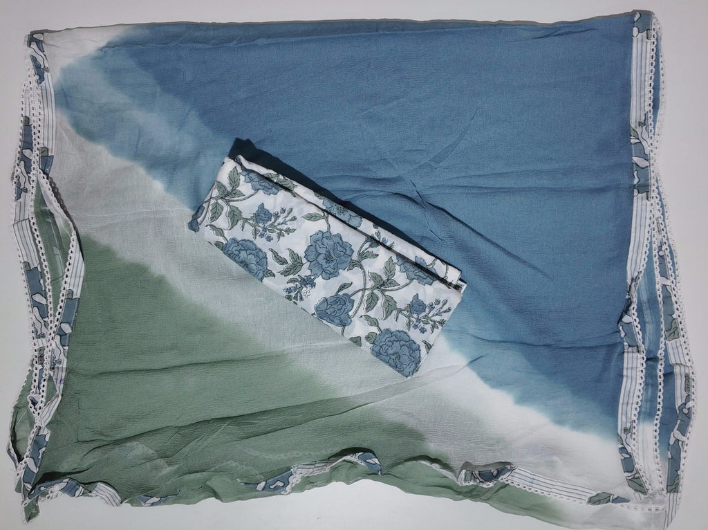 Blossom in Blue: Serene Floral Unstitched Suit