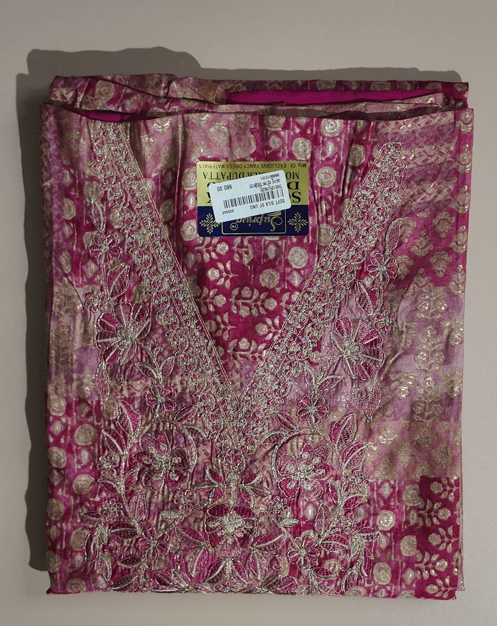 Vibrant Pink Bandhani Silk Suit with Embroidery - Pink - Picture 1