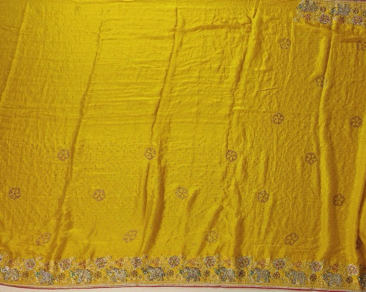 Vibrant Yellow Elephant Embroidered Dupatta - Yellow - Picture 4