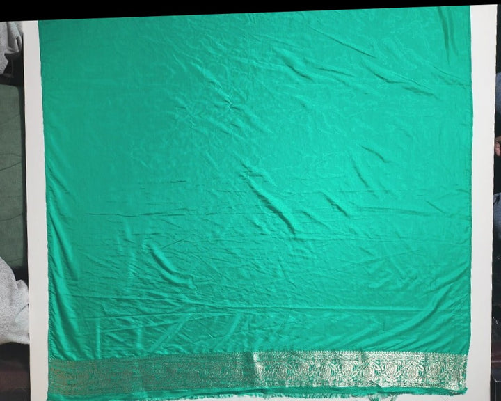 Emerald Green Banarasi Brocade Silk Saree - Teal - Picture 5