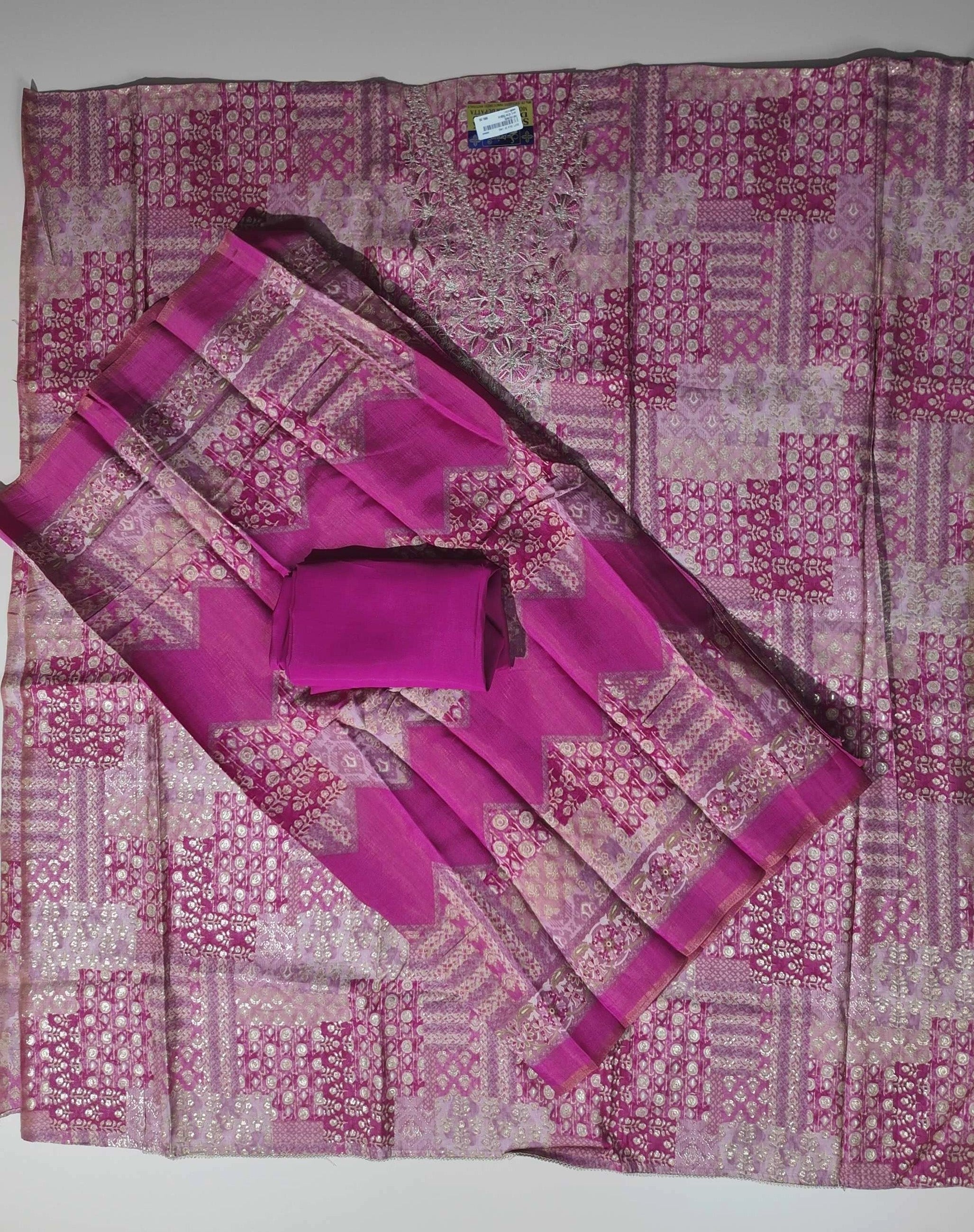 Vibrant Pink Bandhani Silk Suit with Embroidery - Pink - Picture 3