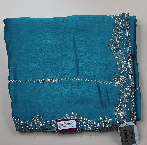 Teal Elegance: Handcrafted Embroidered Saree - Teal - Picture 1