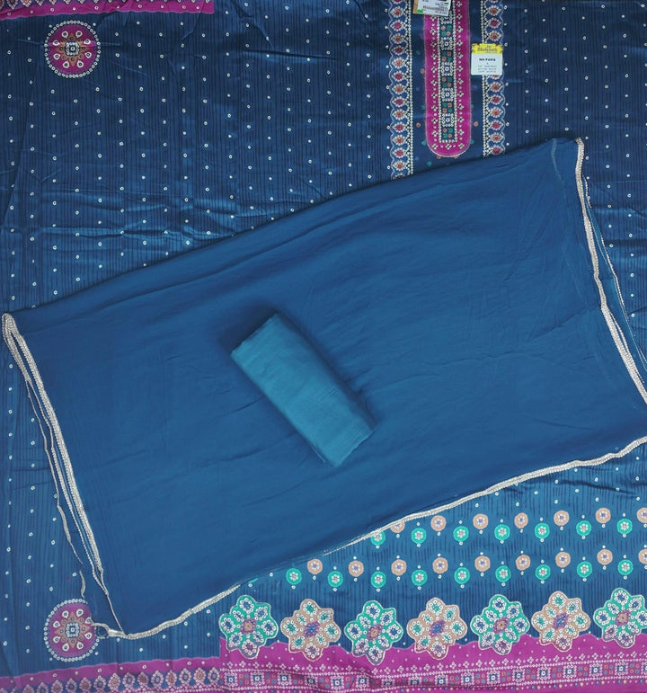 Elegant Navy Bandhani Suit with Pink Accents - Navy blue - Picture 6