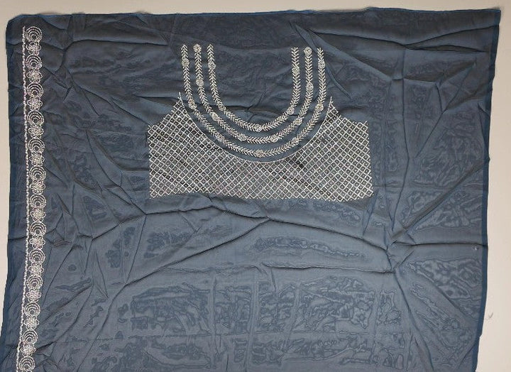 Aqua Elegance: Sequined Chiffon Dupatta - Turquoise - Picture 2