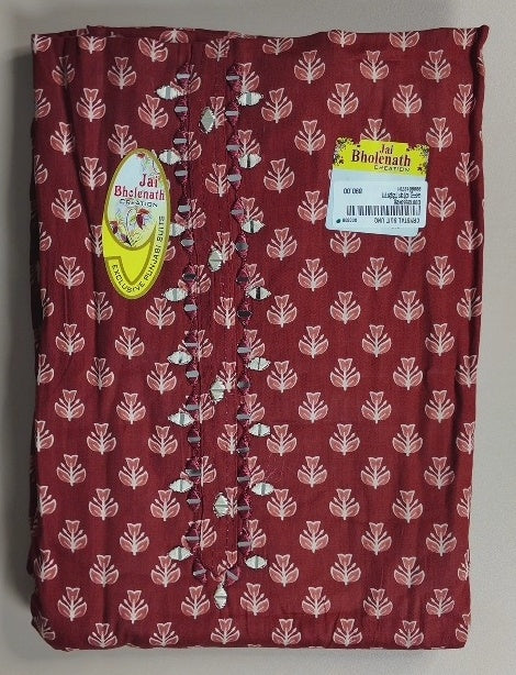 Elegant Maroon Leaf Pattern Cotton Saree - Maroon - Picture 1