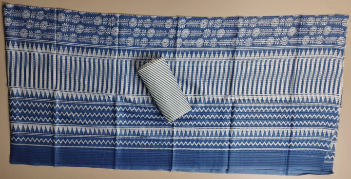 Blue Floral Elegance Cotton Suit Set - Blue - Picture 2