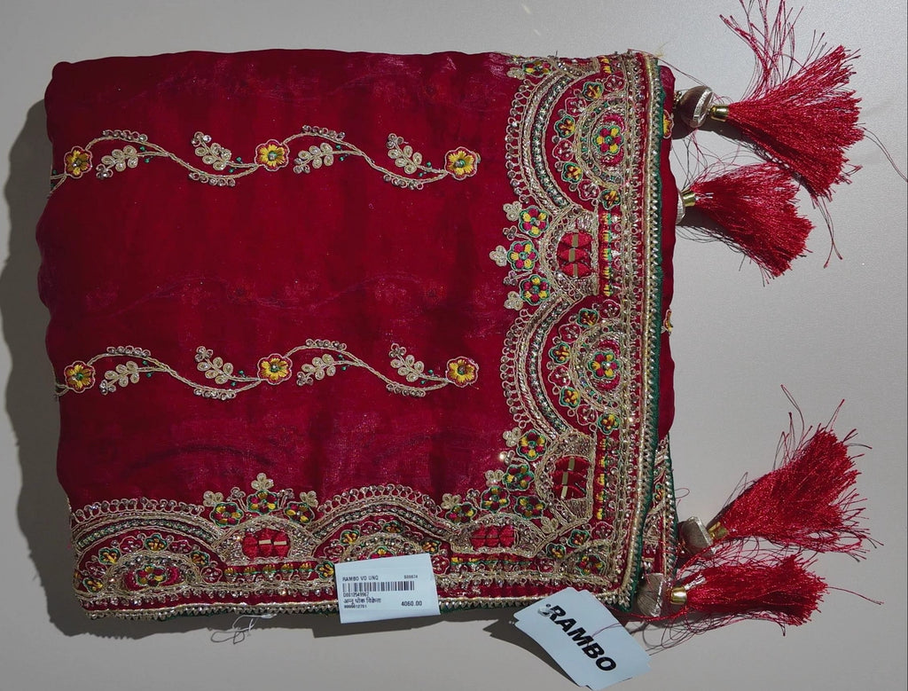 Elegant Maroon Embroidered Silk Dupatta - Red (1) - Picture 1