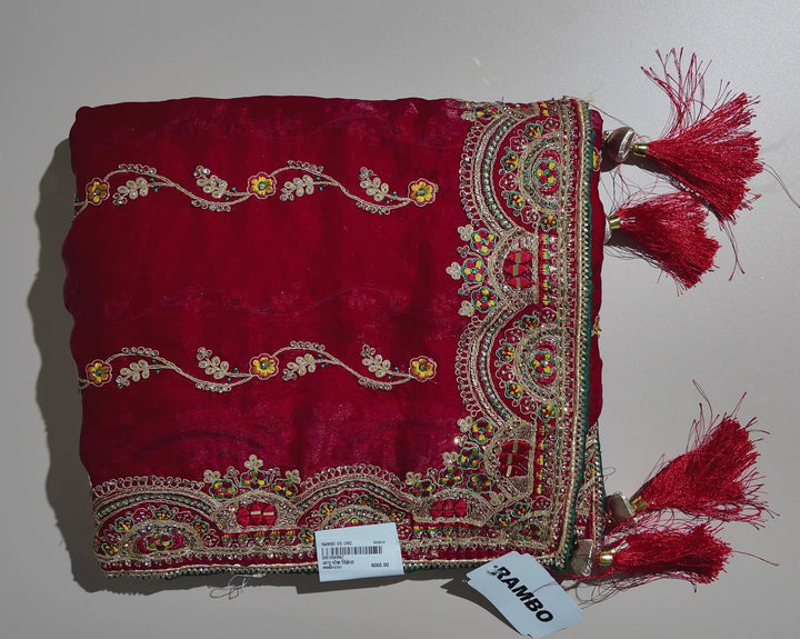 Elegant Maroon Embroidered Silk Dupatta - Red (1) - Picture 1