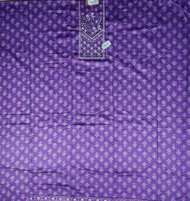 Vibrant Purple Floral Embroidered Suit Set - Purple - Picture 3