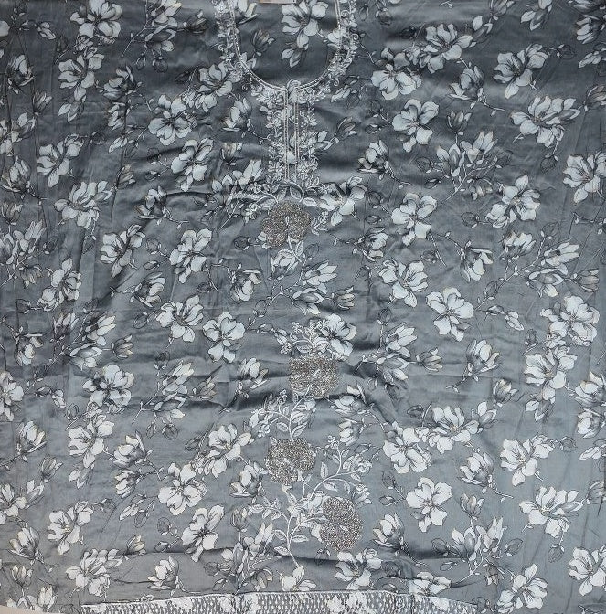 Elegant Grey Floral Embroidered Kurta Set - Gray - Picture 5