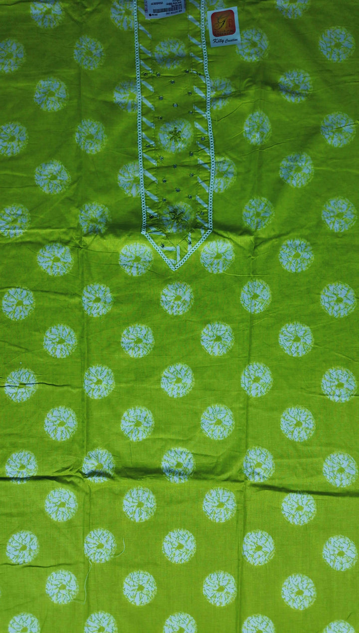 Vibrant Lime Green Bandhani Cotton Kurta Set - Lime Green - Picture 2