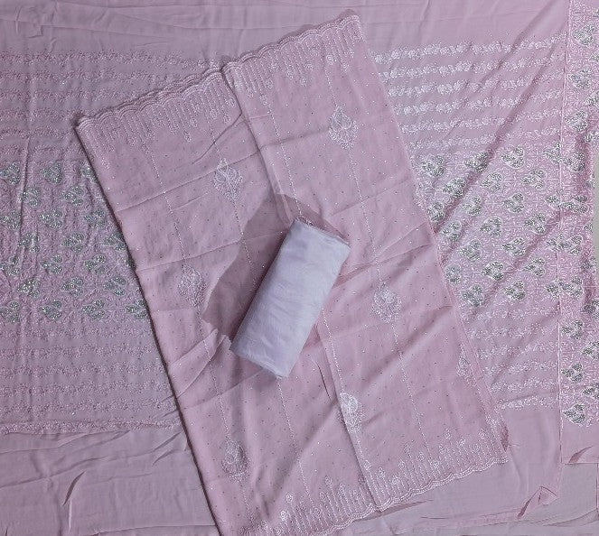 Elegant Pink Silk Saree with Silver Leaf Motifs - Pink - Picture 6