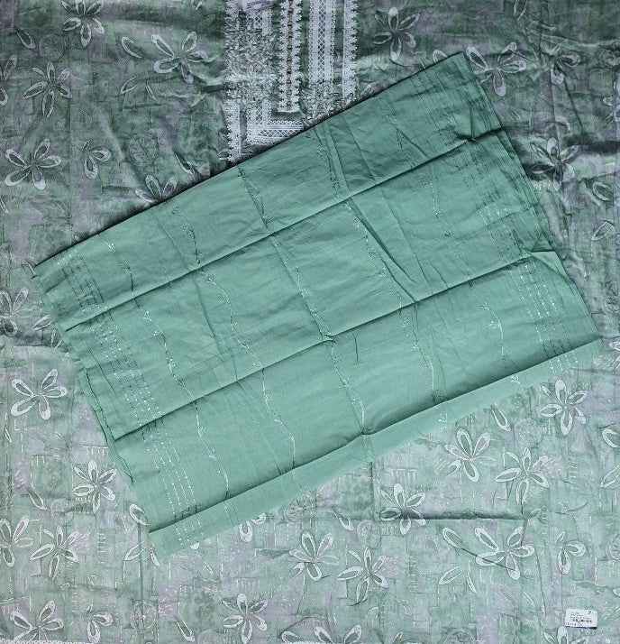 Elegant Green Floral Embroidered Suit Set - Green - Picture 4