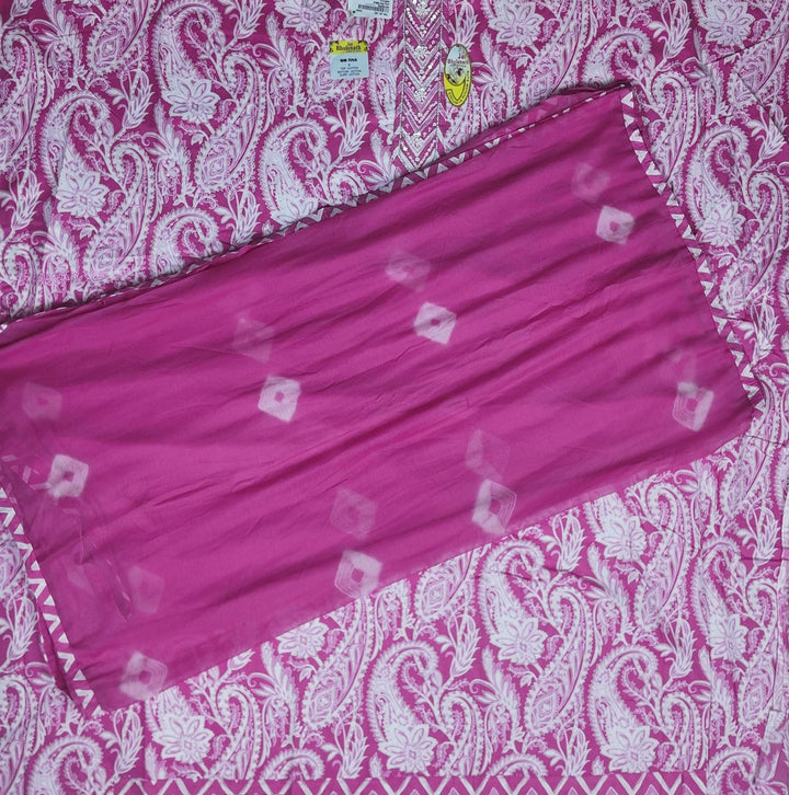 Elegant Pink Paisley Cotton Suit Set - Pink - Picture 5