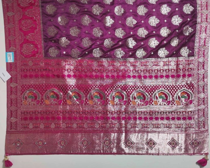 Radiant Pink Banarasi Silk Saree with Elephant Motifs - Magenta - Picture 3