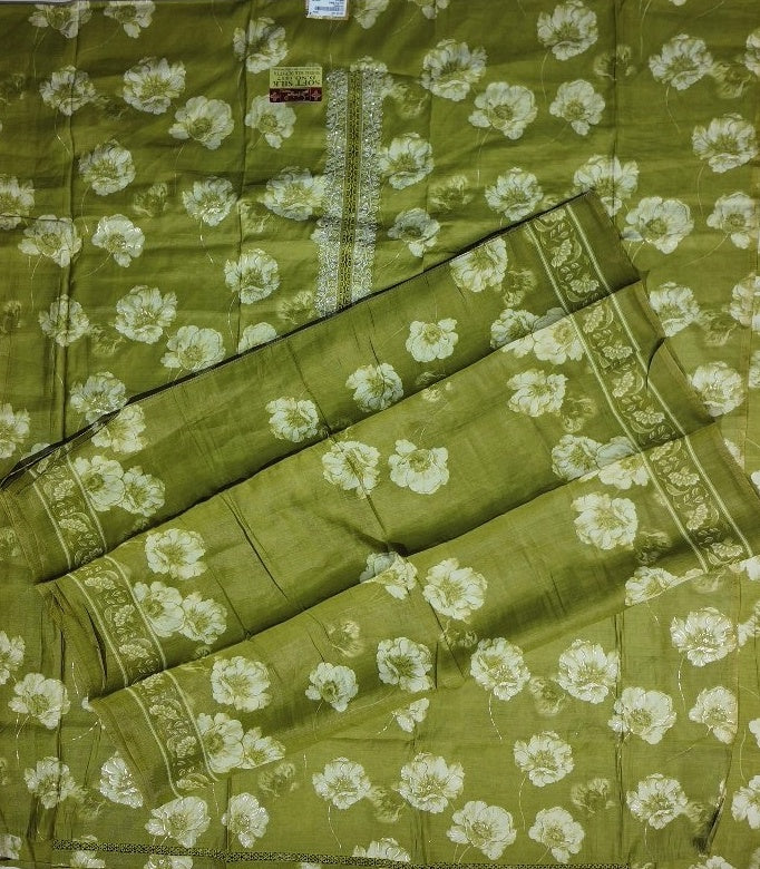 Elegant Olive Floral Embroidered Suit Set - Olive green - Picture 4