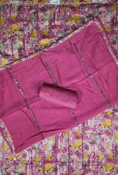 Vibrant Abstract Pink & Yellow Cotton Suit - Pink - Picture 5