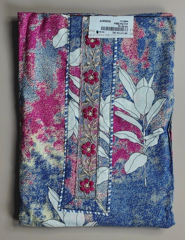 Vibrant Floral Fusion Cotton Suit Set - Blue - Picture 1
