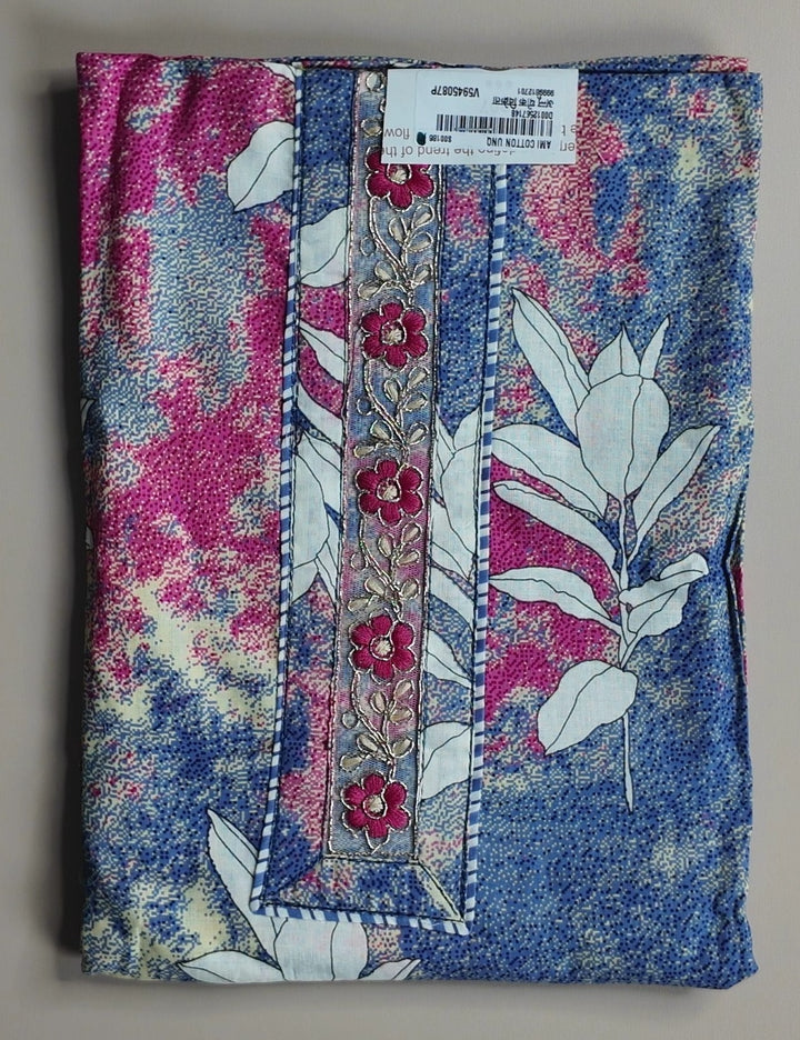 Vibrant Floral Fusion Cotton Suit Set - Blue - Picture 1
