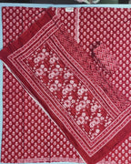 Elegant Red Floral Block Print Cotton Suit - Red - Picture 4