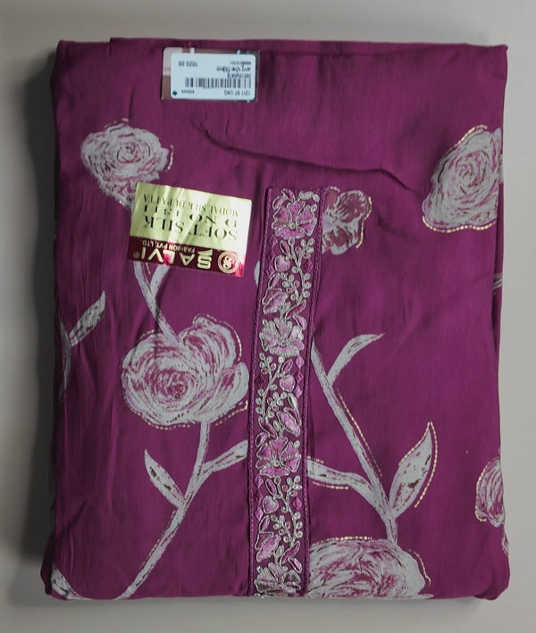 Elegant Plum Floral Embroidered Suit Set - Purple - Picture 1