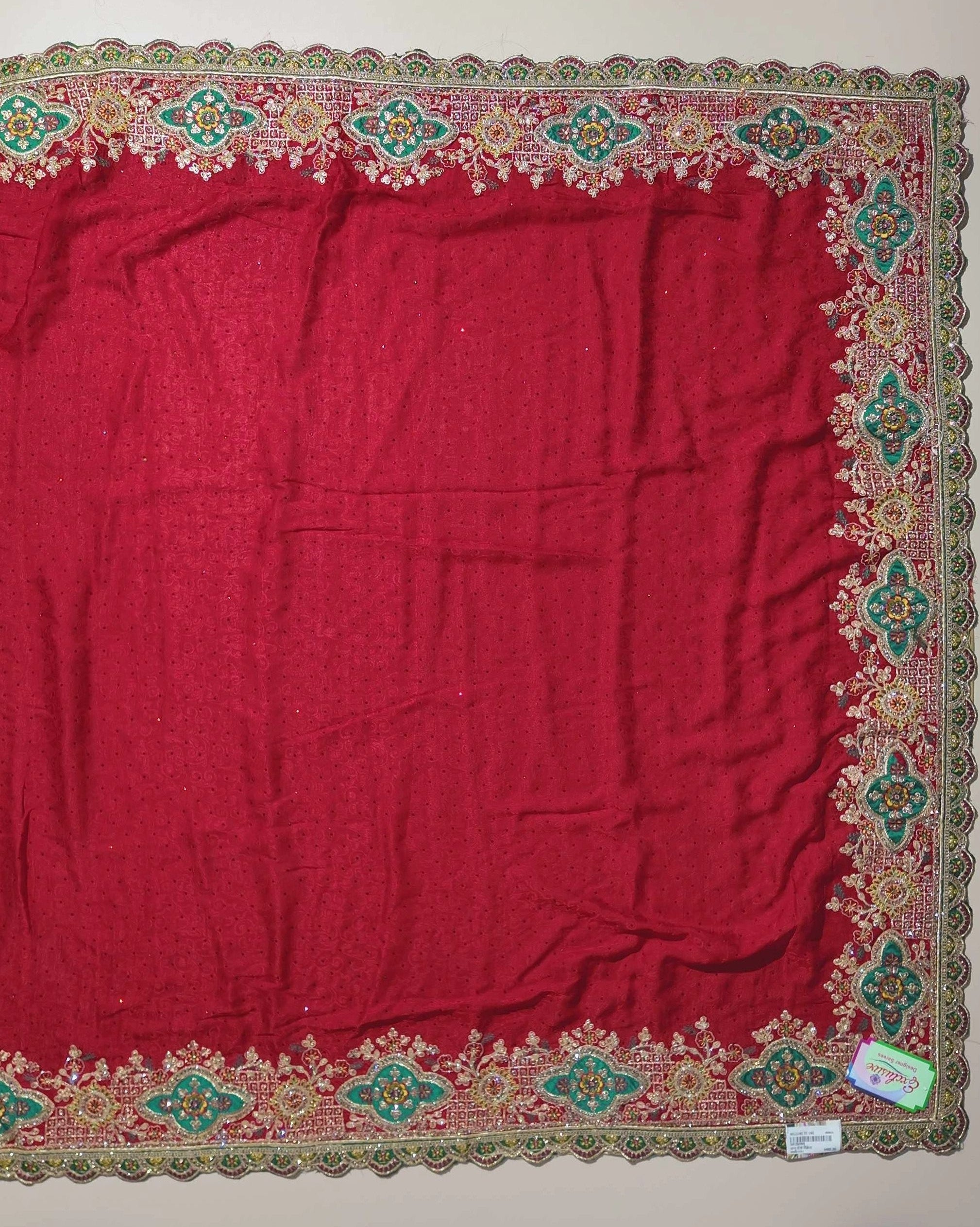 Elegant Red Floral Embroidered Saree - Red - Picture 3