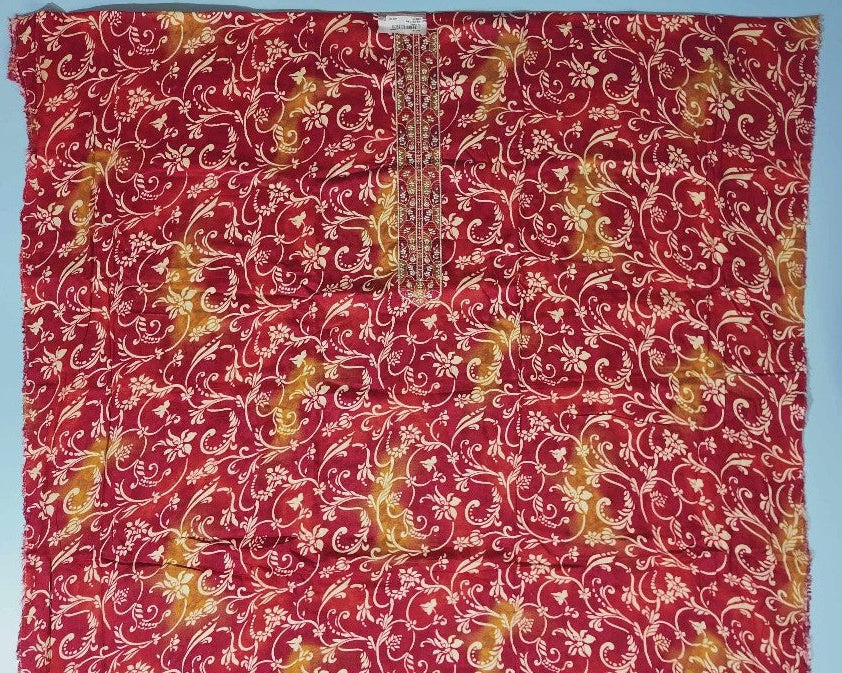 Elegant Red & Gold Floral Anarkali Suit - Red - Picture 3