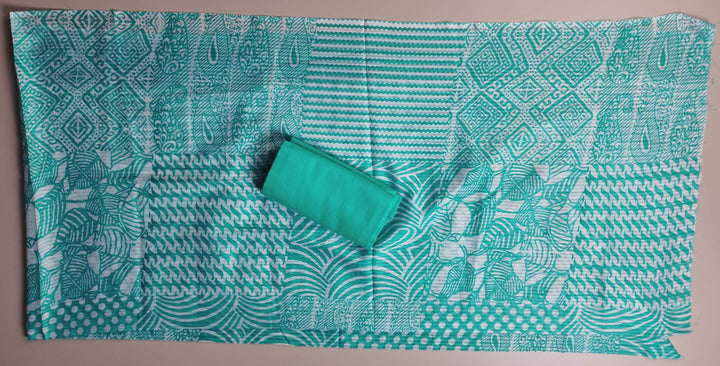 Aqua Elegance: Floral Cotton Kurti Set - Turquoise - Picture 6