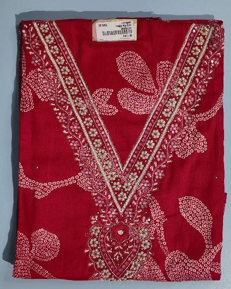 Elegant Red Bandhani Suit with Embroidery - Red - Picture 1
