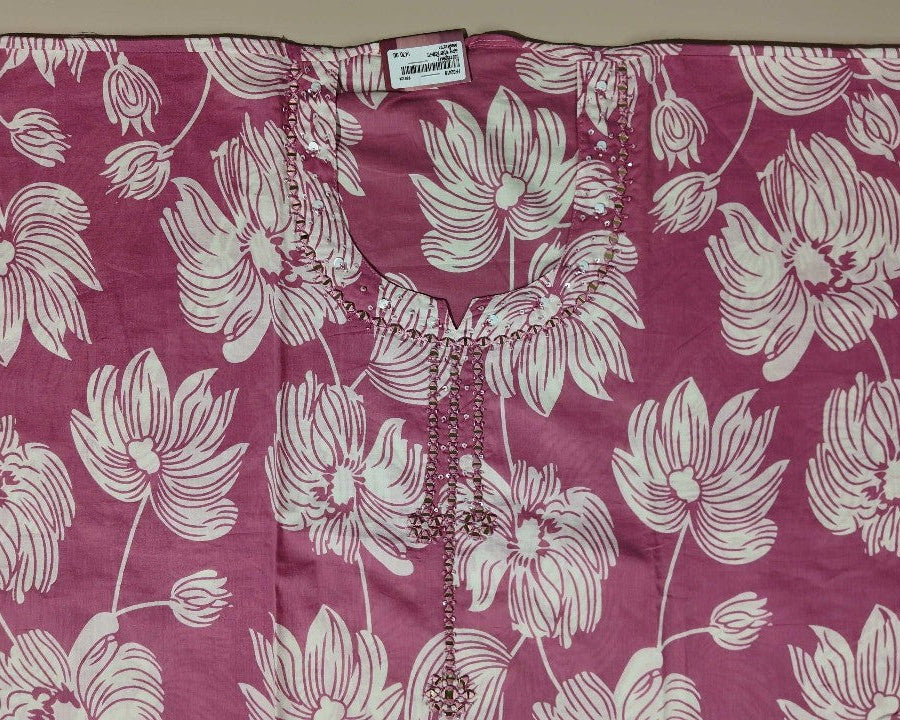 Pink Floral Elegance Cotton Kurta Set - Pink - Picture 2