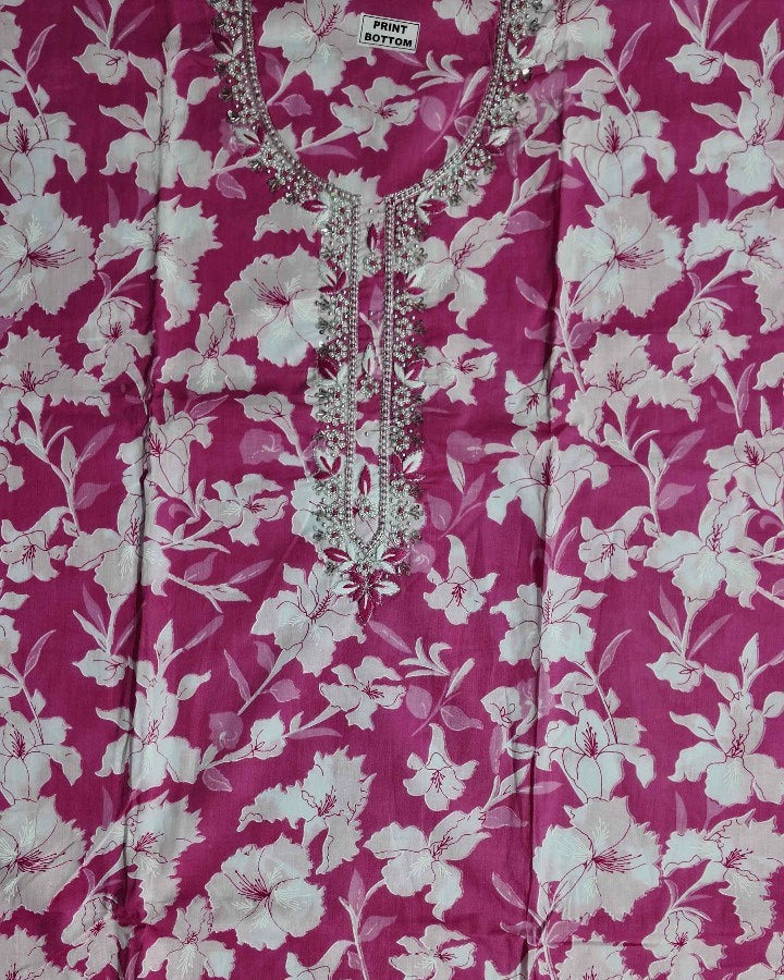 Elegant Pink Floral Designer Kurti Set - Pink - Picture 2