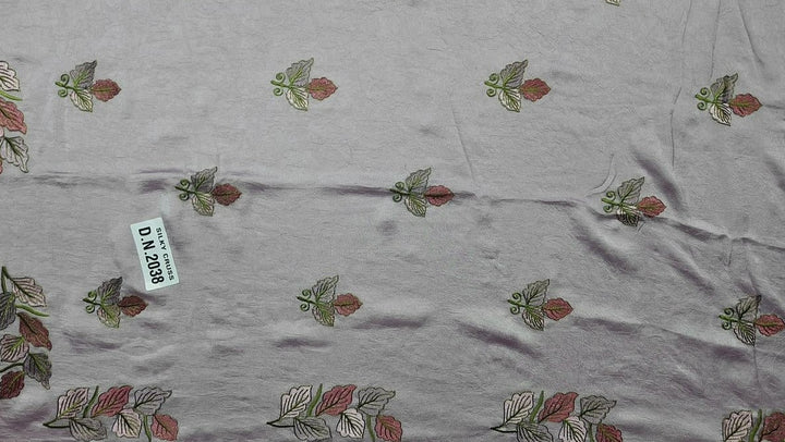 Lilac Embroidered Silk Shawl with Leaf Motifs - Lavender (1) - Picture 3