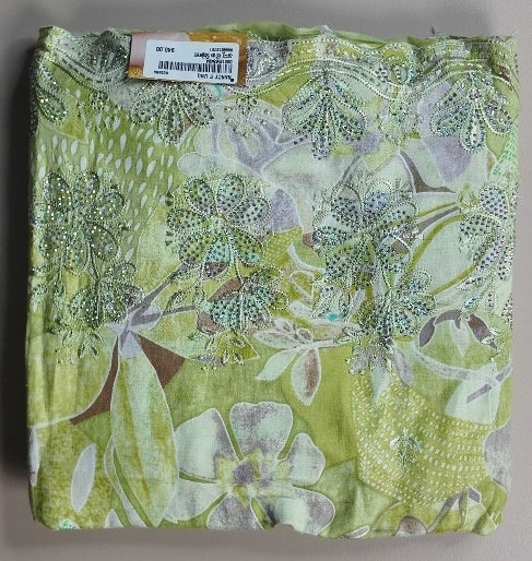 Elegant Lime Green Floral Chiffon Saree - Lime Green - Picture 1