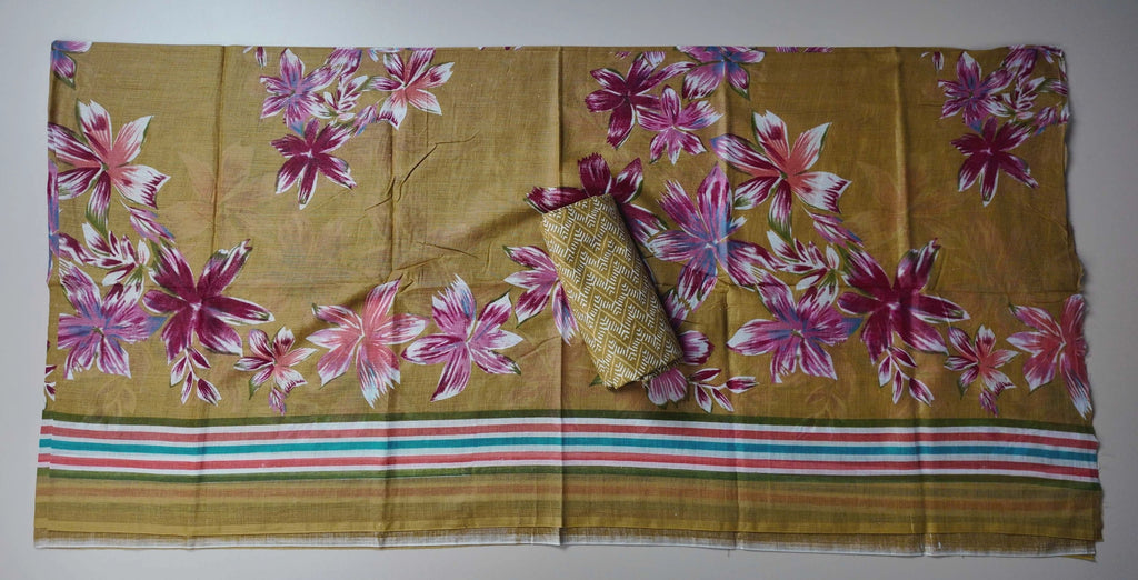 Vibrant Floral Mustard Kurti Fabric - Mustard yellow - Picture 2