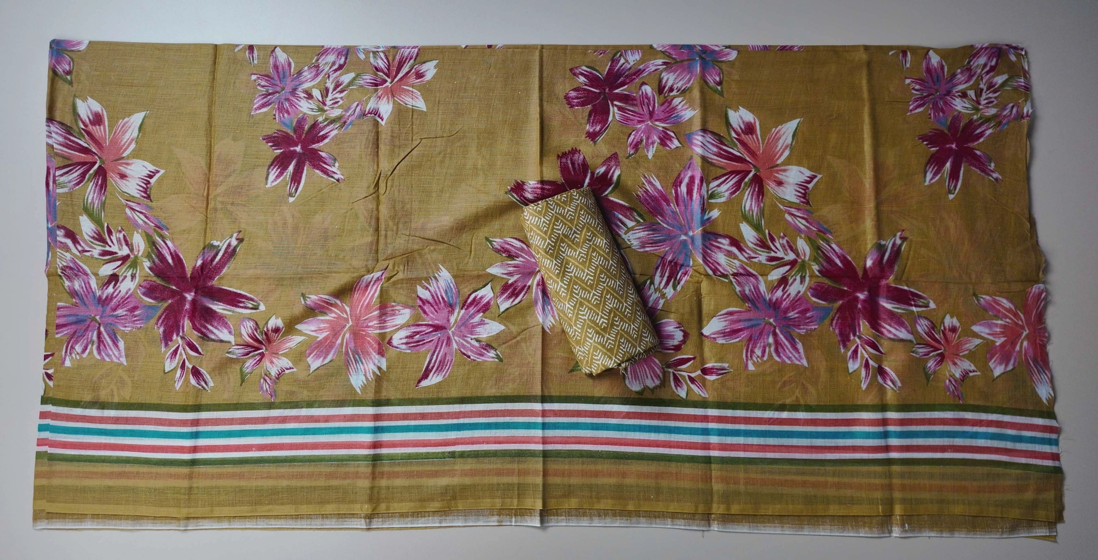Vibrant Floral Mustard Kurti Fabric - Mustard yellow - Picture 2