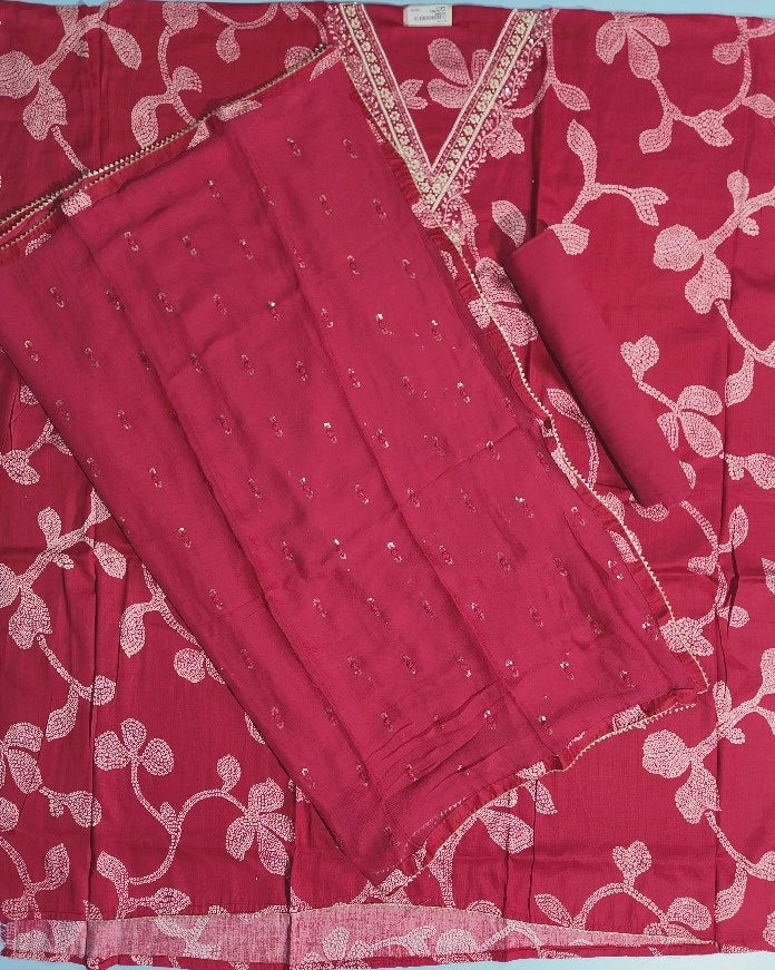 Elegant Red Bandhani Suit with Embroidery - Red - Picture 4