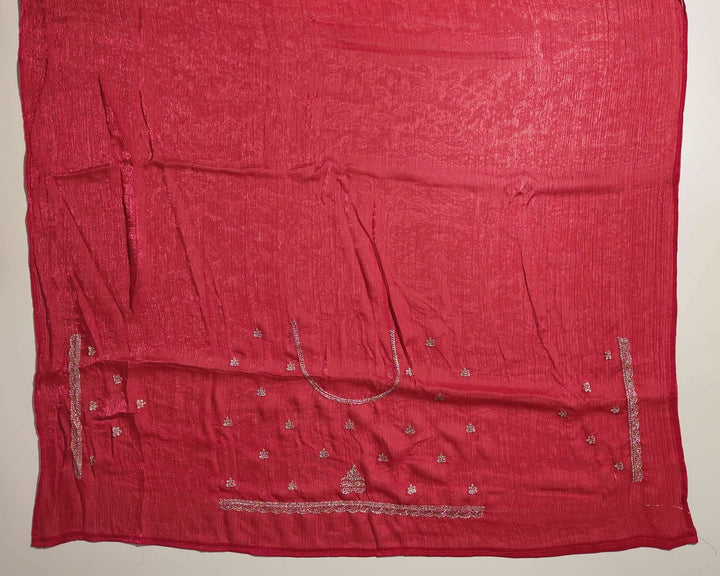 Elegant Red Embroidered Saree with Blouse - Red - Picture 5