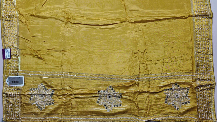 Golden Yellow Embellished Silk Saree - Gold - Picture 3