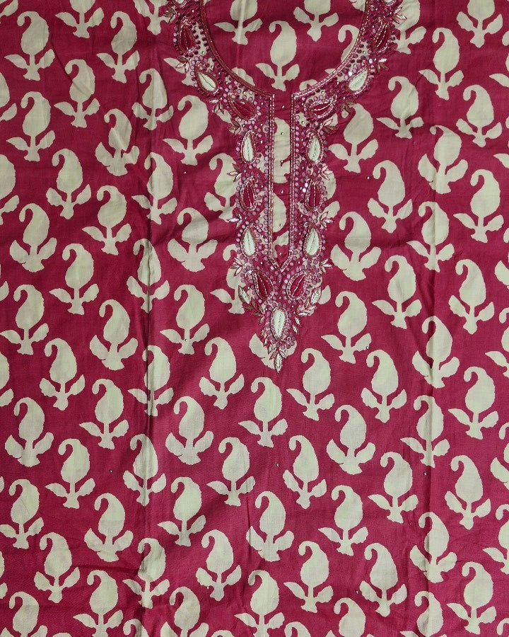 Elegant Pink Floral Embroidered Suit Set - Red - Picture 3