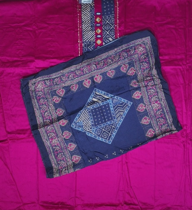 Vibrant Magenta & Navy Bandhani Suit Set - Magenta - Picture 4