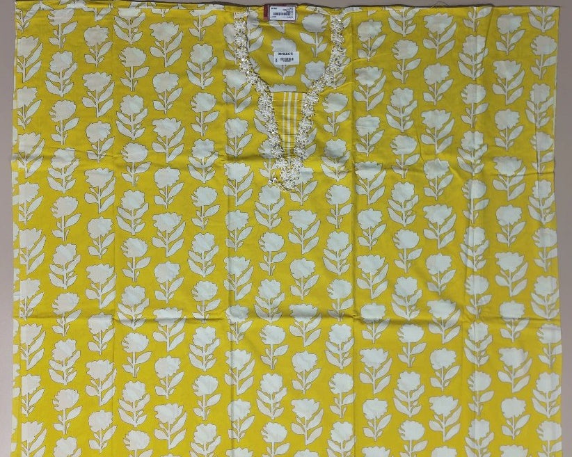 Sunny Yellow Floral Kurta Set with Lace - Yellow - Picture 3