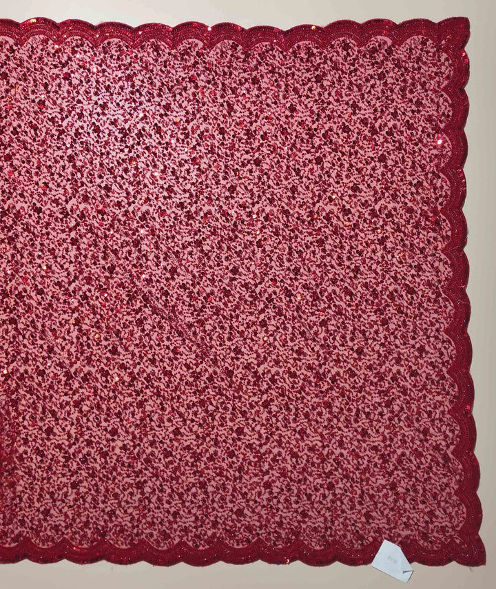 Radiant Red Sequin Embroidered Fabric - Red - Picture 3