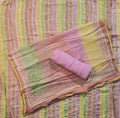 Pastel Striped Chiffon Saree with Sequin Accents - Pink - Picture 6