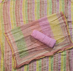 Pastel Striped Chiffon Saree with Sequin Accents - Pink - Picture 6