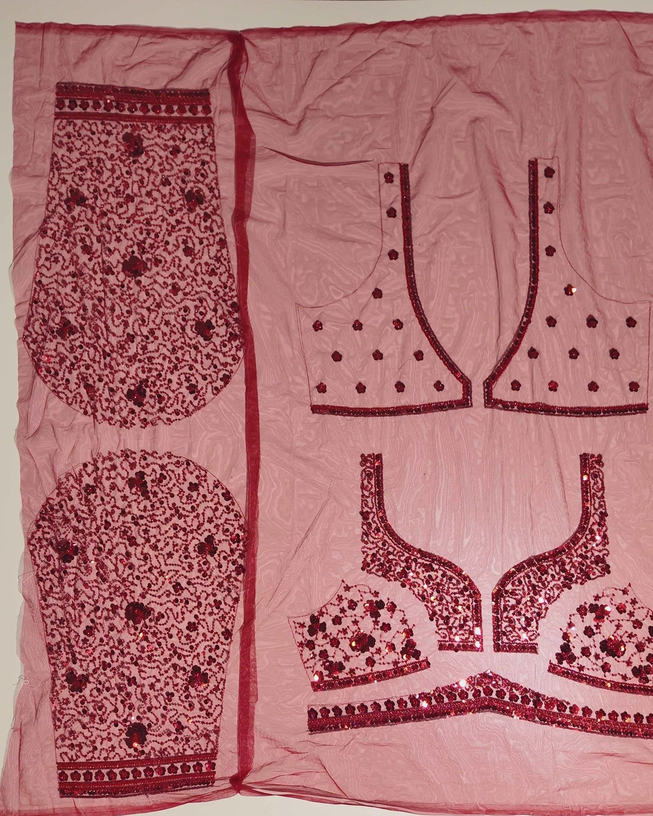 Radiant Red Sequin Embroidered Fabric - Red - Picture 5