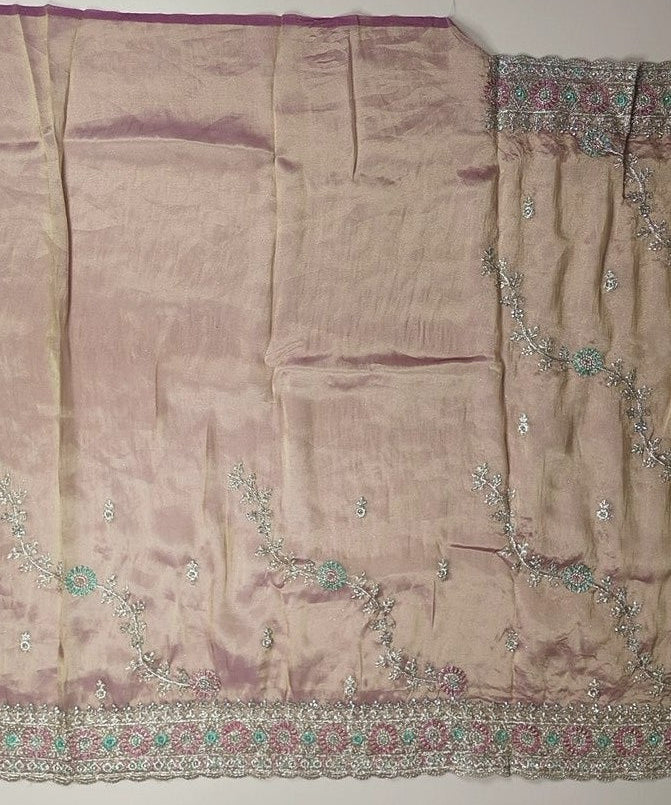 Elegant Mauve Silk Saree with Floral Embroidery - Maroon - Picture 4